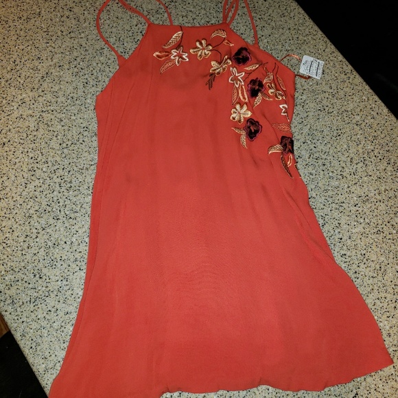Free People NWT SZ S Embroidered Orange Dress - Picture 2 of 8